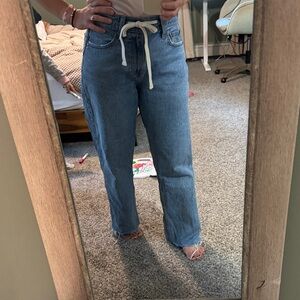 Abercrombie & Fitch Blue Straight Leg Jeans with White Tie